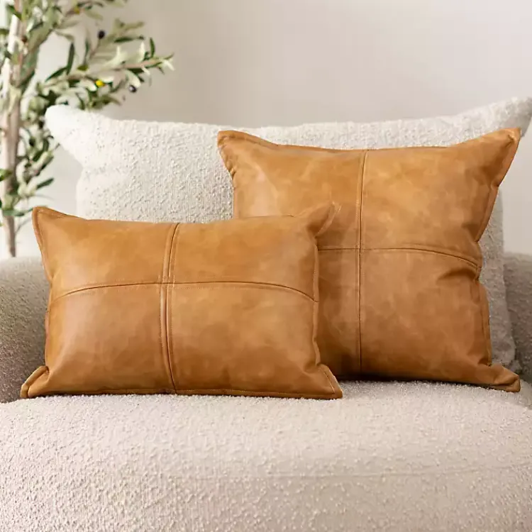 Sale Cognac Faux Leather Lumbar Pillow Pillows