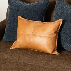 Sale Cognac Faux Leather Lumbar Pillow Pillows