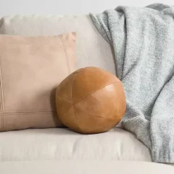 Hot Cognac Faux Leather Sphere Pillow Pillows