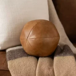 Hot Cognac Faux Leather Sphere Pillow Pillows