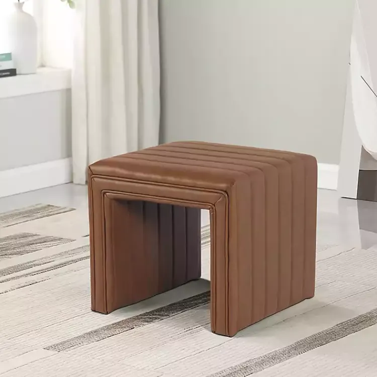 Kirklands Home Benches & Ottomans|Cognac Leather Arch Ottoman Brown