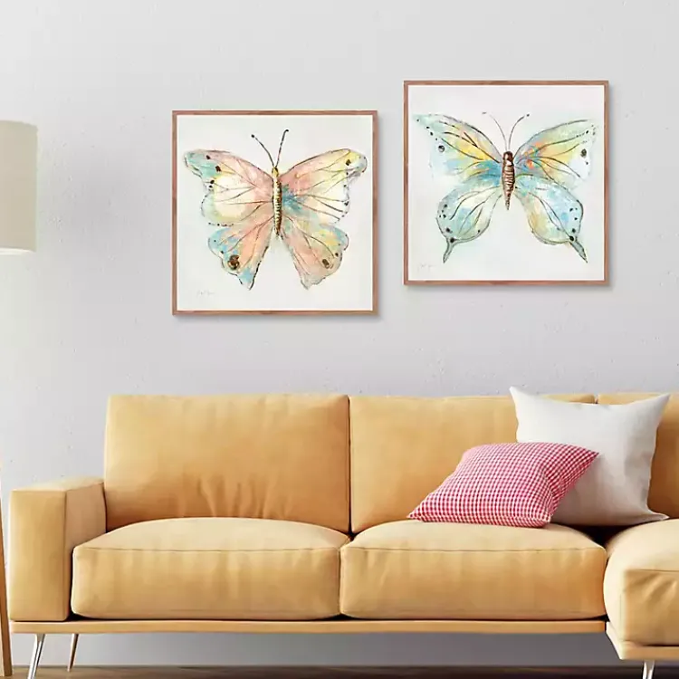 Kirklands Home Canvas Art|Colorful Butterfly Framed Canvas Prints, Set of 2 Multi