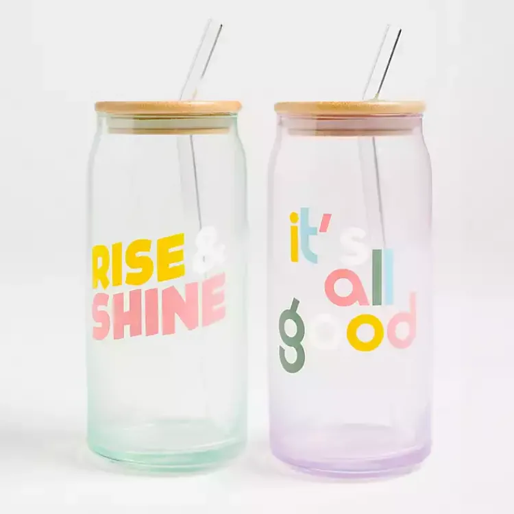 Kirklands Home Glassware & Drinkware|Colorful Glass Can Tumblers, Set of 2