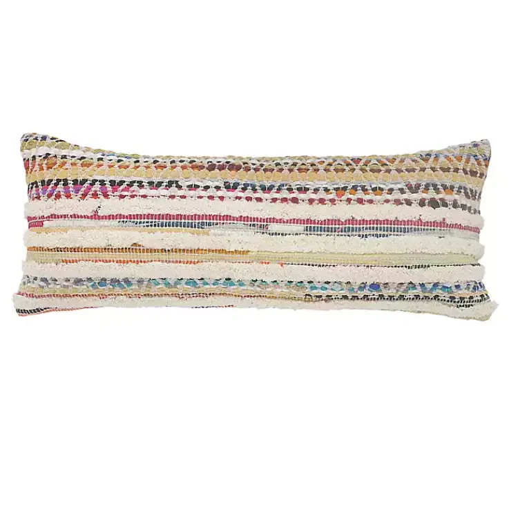 Hot Colorful Stripes Textured Handwoven Lumbar Pillow Pillows