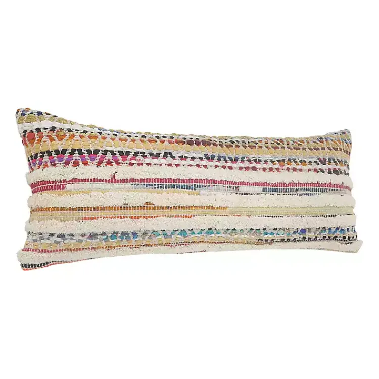 Hot Colorful Stripes Textured Handwoven Lumbar Pillow Pillows