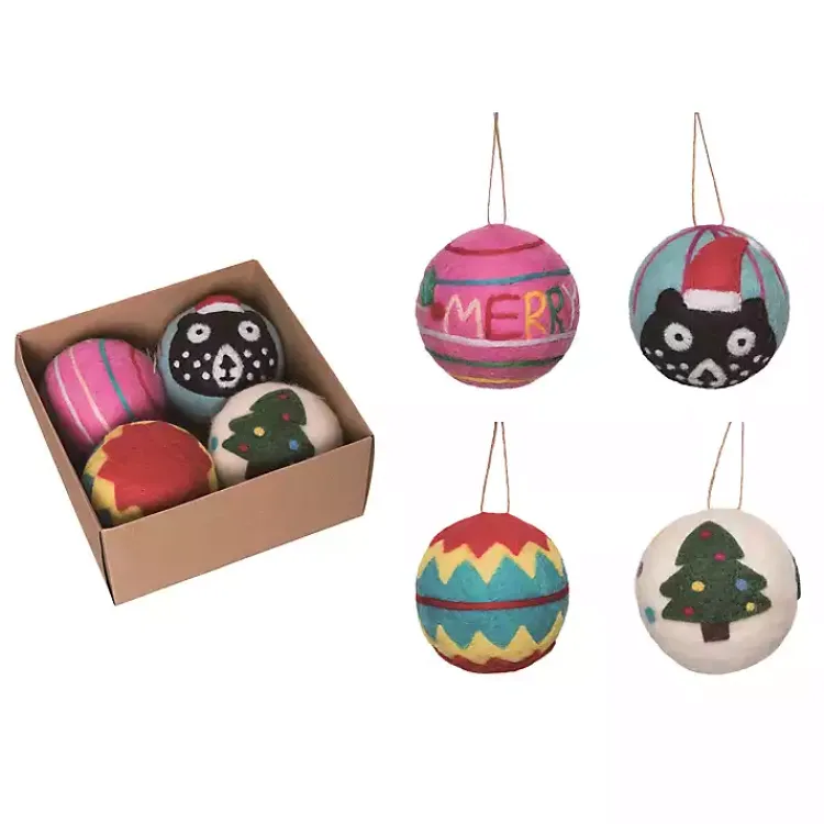 Best Colorful Tufted Christmas Tree Ornaments, Set of 4 Christmas Ornaments
