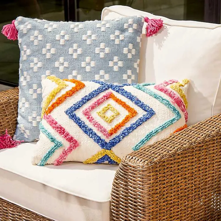 Kirklands Home Outdoor Cushions & Pillows|Colorful Tufted Diamond Outdoor Lumbar Pillow Multi