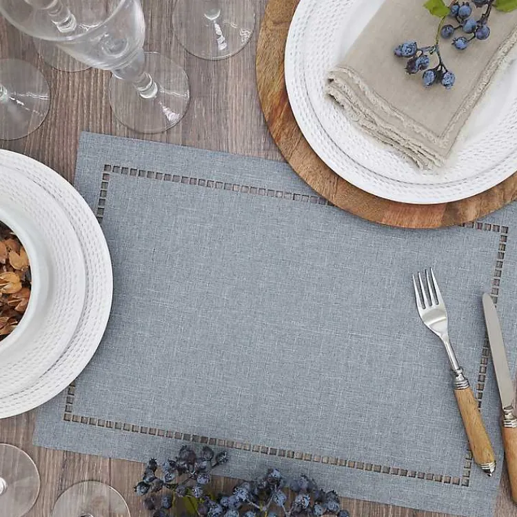 Kirklands Home Table Linens|Cool Laser-Cut Hemstitch Placemats, Set of 4 Gray