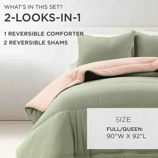 Kirklands Home Comforters|Coral & Sage Reversible 3-pc. Queen Comforter Set