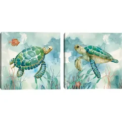 Kirklands Home Canvas Art|Coral Bay Sea Turtle Canvas Art Prints, Set of 2 Blue