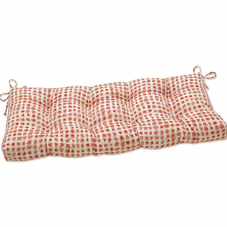 Kirklands Home Outdoor Cushions & Pillows|Coral Checkered Outdoor Bench Cushion