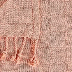 Sale Coral Checkered Weave Fringe Throw Blankets & Throws