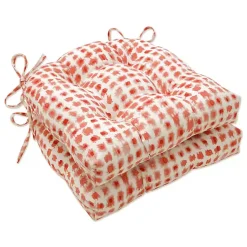 Kirklands Home Outdoor Cushions & Pillows|Coral Checkered Wicker Chair Cushions, Set of 2