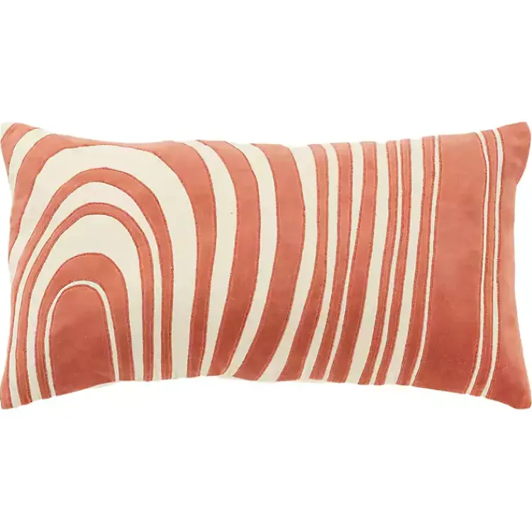 Clearance Coral Velvet Wave Lumbar Pillow Pillows