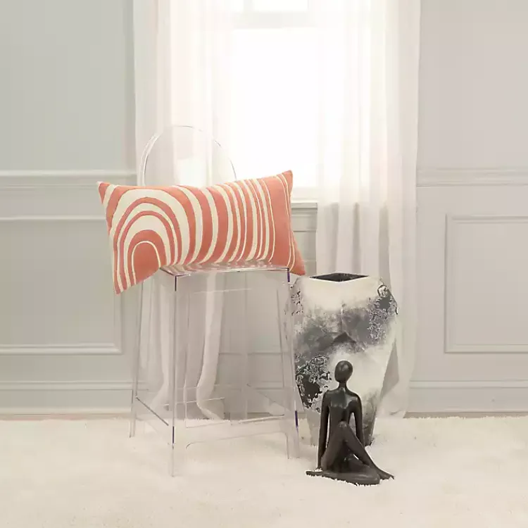 Clearance Coral Velvet Wave Lumbar Pillow Pillows