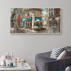 Kirklands Home Canvas Art|Corner Cafe Framed Canvas Art Print Gray