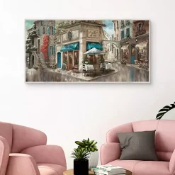 Kirklands Home Canvas Art|Corner Cafe Framed Canvas Art Print Gray