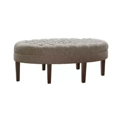 Kirklands Home Benches & Ottomans|Cory Tufted Beige Linen Ottoman Gray