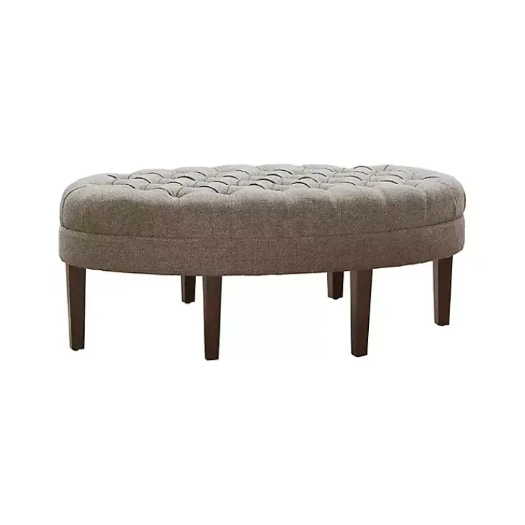 Kirklands Home Benches & Ottomans|Cory Tufted Beige Linen Ottoman Gray