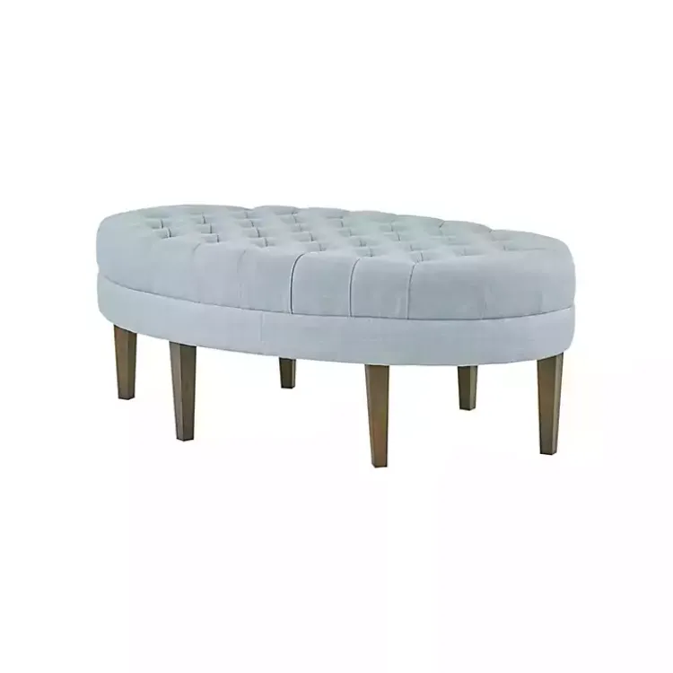 Kirklands Home Benches & Ottomans|Cory Tufted Dusty Linen Ottoman Blue