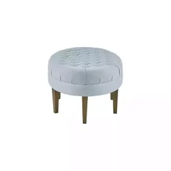 Kirklands Home Benches & Ottomans|Cory Tufted Dusty Linen Ottoman Blue