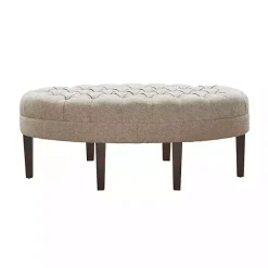 Kirklands Home Benches & Ottomans|Cory Tufted Natural Linen Ottoman Tan