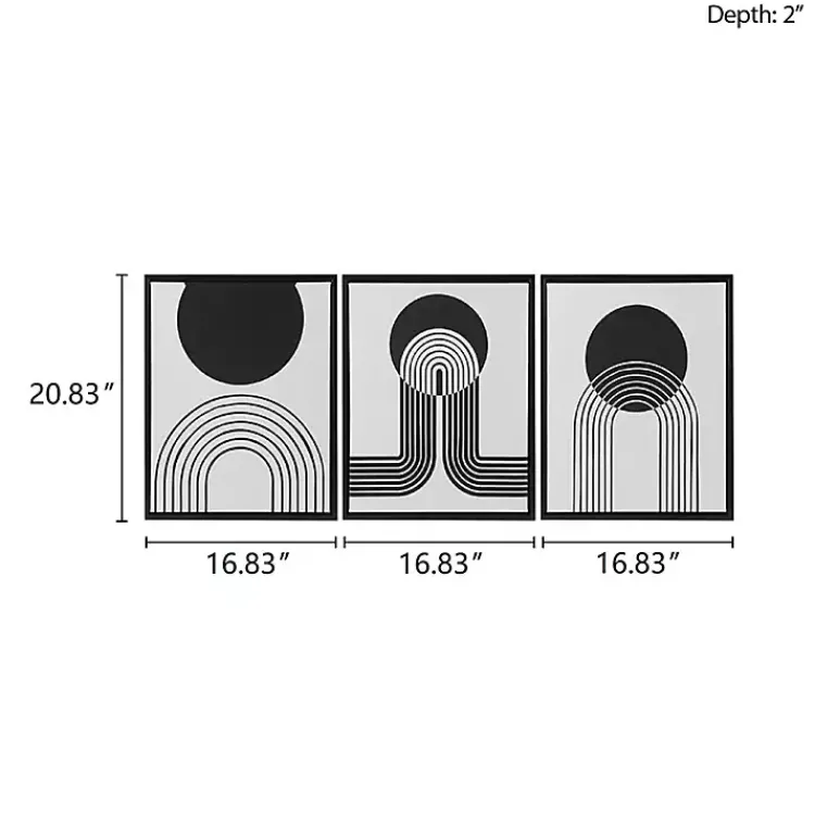 Kirklands Home Canvas Art|Cosmic Curl Geometric 3-pc. Grayscale Wall Art