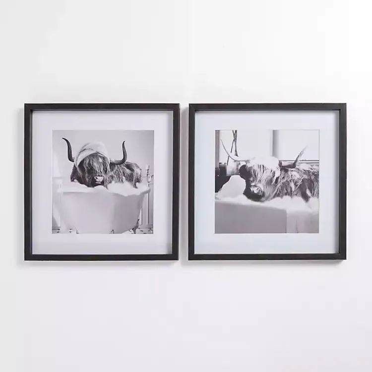 Kirklands Home Framed Art|Cow in Bubble Bath Framed Art Prints, Set of 2