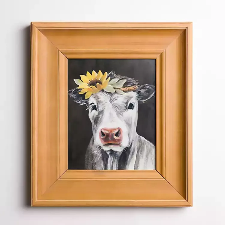 Kirklands Home Framed Art|Cow with Sunflower Crown Framed Art Print