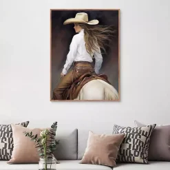 Kirklands Home Canvas Art|Cowgirl Framed Canvas Art Print Brown
