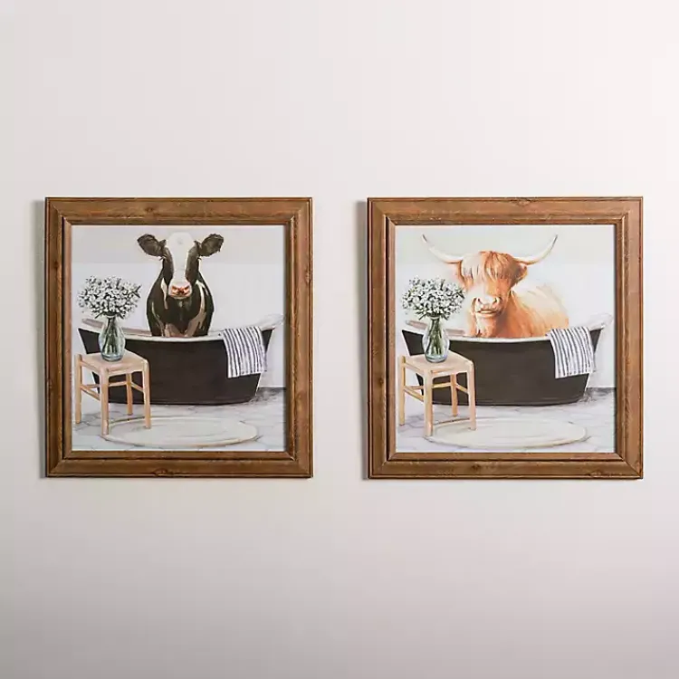 Kirklands Home Framed Art|Cows in the Bathtub Framed Art Prints, Set of 2 Multi