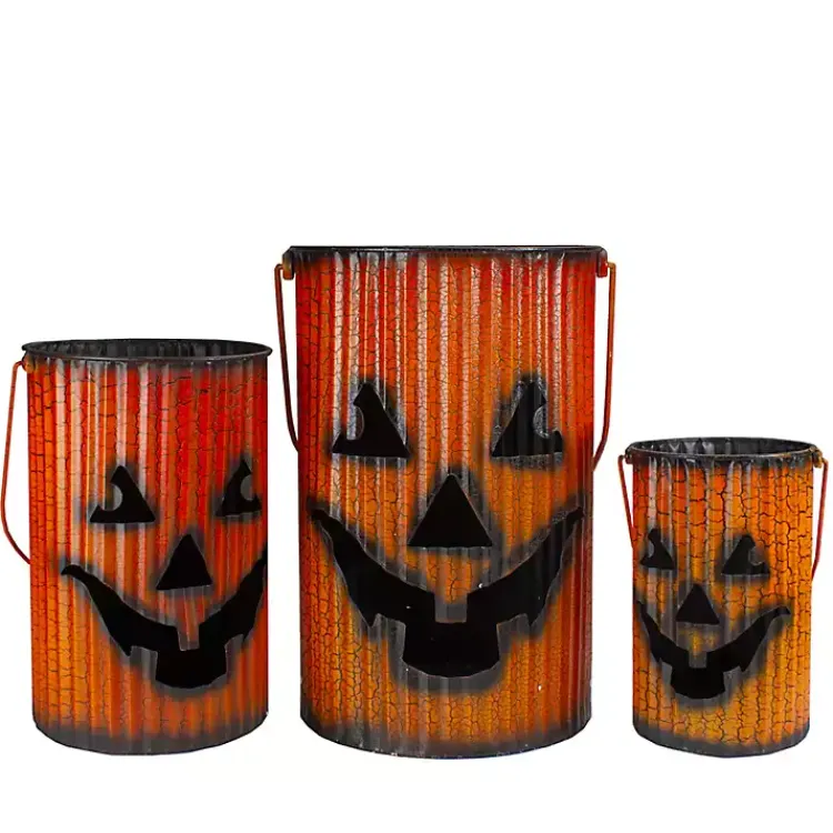 Crackled Metal Jack-O-Lanterns, Set of 3 Halloween