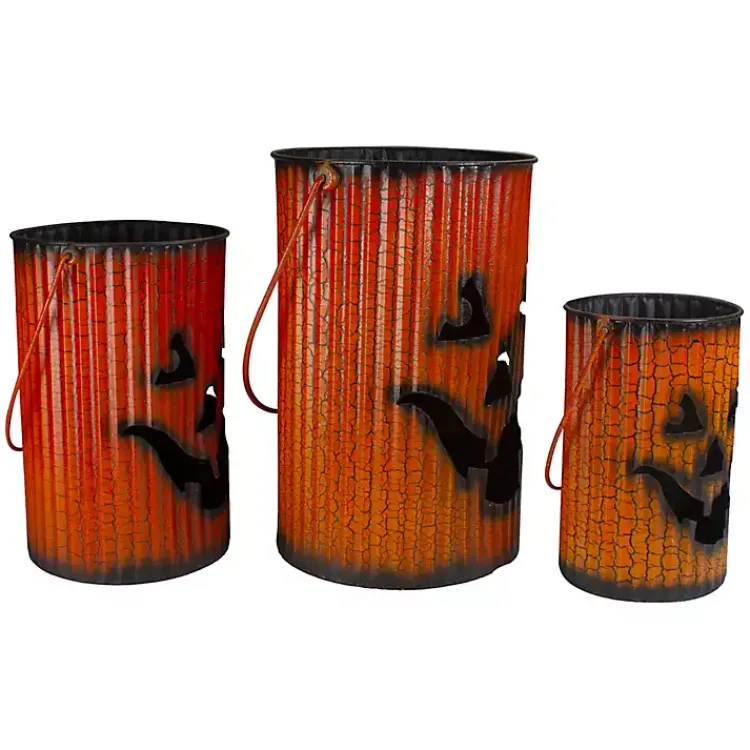 Crackled Metal Jack-O-Lanterns, Set of 3 Halloween