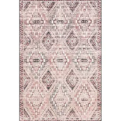 Kirklands Home Area Rugs|Cream & Red Diamond Trellis Washable Area Rug, 3x5