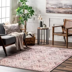 Kirklands Home Area Rugs|Cream & Red Diamond Trellis Washable Area Rug, 3x5