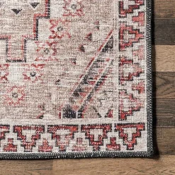 Kirklands Home Area Rugs|Cream & Red Diamond Trellis Washable Area Rug, 3x5