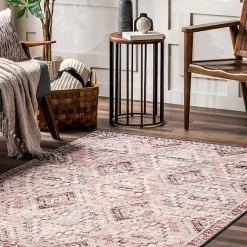 Kirklands Home Area Rugs|Cream & Red Diamond Trellis Washable Area Rug, 3x5