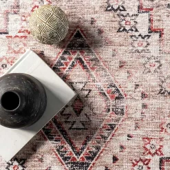 Kirklands Home Area Rugs|Cream & Red Diamond Trellis Washable Area Rug, 5x8