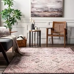 Kirklands Home Area Rugs|Cream & Red Diamond Trellis Washable Area Rug, 5x8