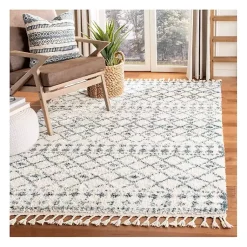 Kirklands Home Area Rugs|Cream and Blue Bergen Weathered Fringe Rug, 5x7