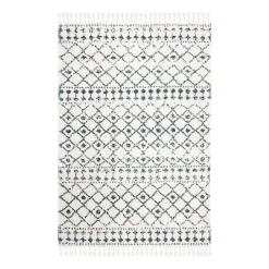 Kirklands Home Area Rugs|Cream and Blue Bergen Weathered Fringe Rug, 5x7