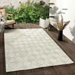 Kirklands Home Outdoor Rugs|Cream and Blue Geo Indoor/Outdoor Area Rug, 7x9