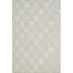 Kirklands Home Outdoor Rugs|Cream and Blue Geo Indoor/Outdoor Area Rug, 7x9