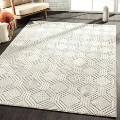 Kirklands Home Outdoor Rugs|Cream and Blue Geo Indoor/Outdoor Area Rug, 7x9