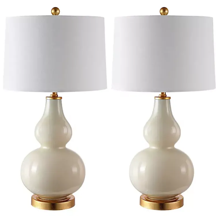 Kirklands Home Table Lamps|Cream and Gold Leaf Table Lamps, Set of 2 White