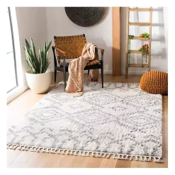 Kirklands Home Area Rugs|Cream and Gray Bergen Tribal Fringe Shag Rug, 5x7