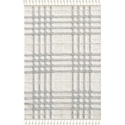Kirklands Home Area Rugs|Cream and Gray Tufted Criss-Cross Area Rug, 7x9
