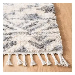 Kirklands Home Area Rugs|Cream and Navy Moroccan Fringe Shag Rug, 5x7