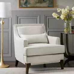 Kirklands Home Accent Chairs|Cream and White Contrast Welting Accent Chair Ivory