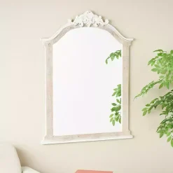 Kirklands Home Decorative Mirrors|Cream Arched Rectangle Scroll Wall Mirror
